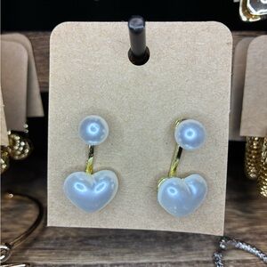 Gold and White Heart Pearl Earrings